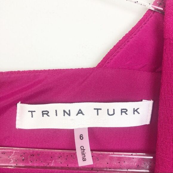 TRINA TURK | Fucshia Cape Dress Short Sleeve Sz 6 - Picture 8 of 12